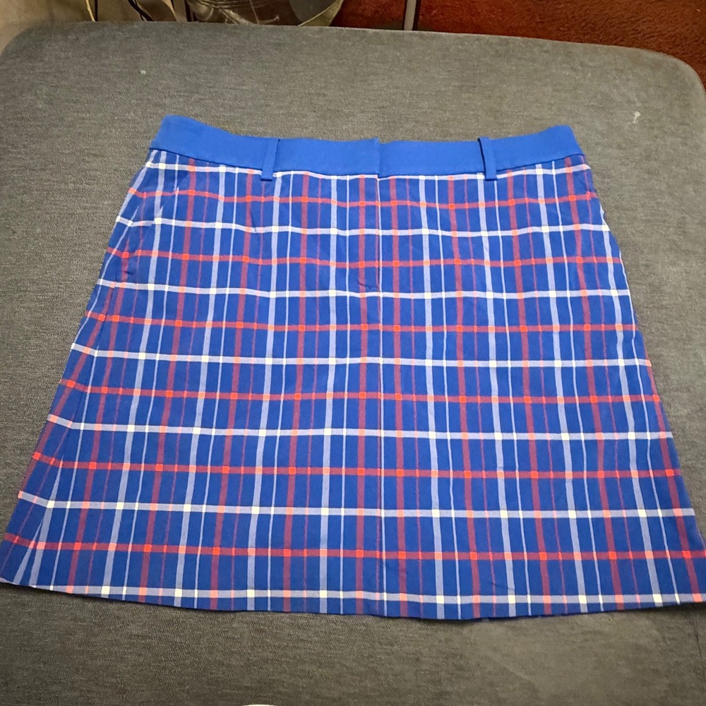 Tory Sport Blue Plaid Golf Skort Performance Tennis Skirt Built-in Shorts Large - Picture 1 of 5